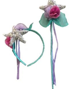 Fairy Girls Mermaid Headband And Wand Accessory Set Clearance