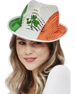Smiffys Paddys Day Irish Flag Sequin Trilby Hat Sale