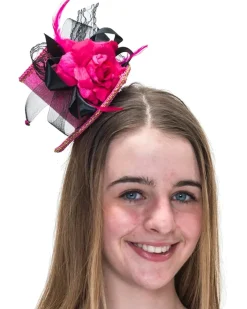 Interalia Pink And Black Flower Clip On Top Hat Store