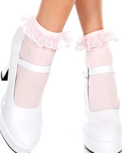 Music Legs Pink Ruffle Top Ankle Socks Outlet