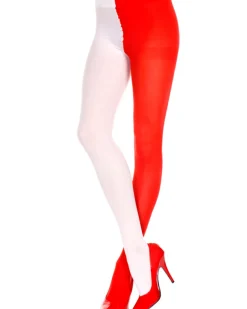 Music Legs Red And White Opaque Jester Tights Fashion
