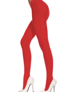 Music Legs Red Opaque Tights New
