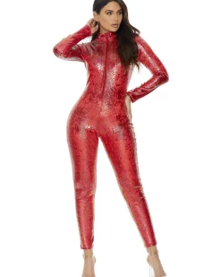 Forplay Red Reptile Zipfront Jumpsuit Womens Costume New