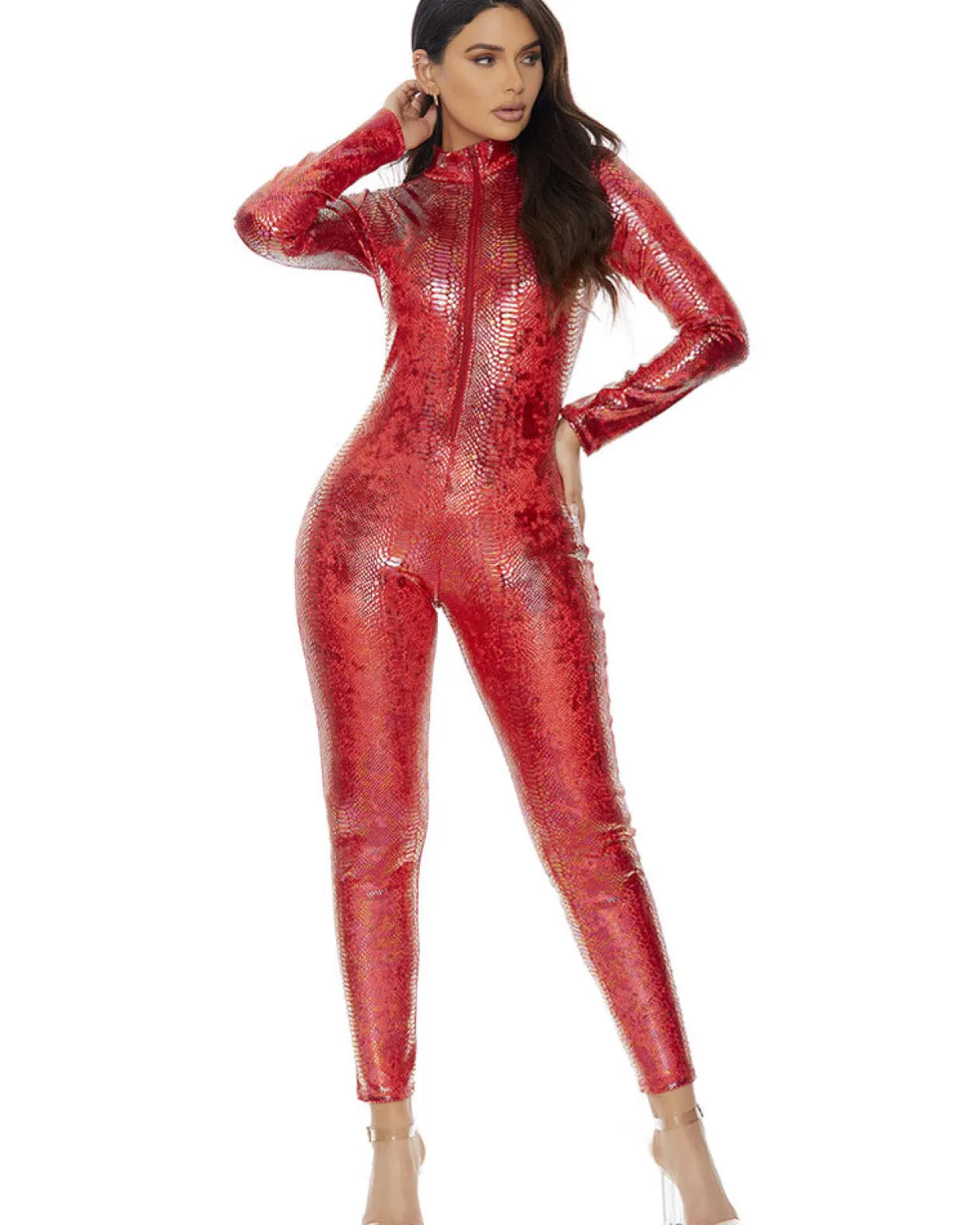 Forplay Red Reptile Zipfront Jumpsuit Womens Costume New