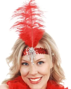 Tomfoolery Red Sequin Headband With Feather Discount