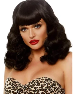 Leg Avenue Retro Bangs Short Curly Black Wig Sale
