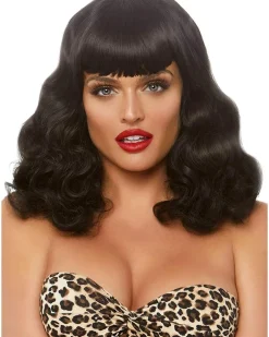 Leg Avenue Retro Bangs Short Curly Black Wig Sale