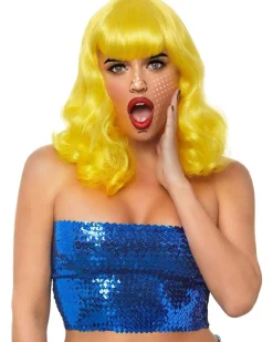 Leg Avenue Retro Bangs Short Curly Yellow Wig Store