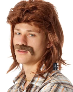 Allaura Wigs and Hair 80S Classic Mullet Brown Wig And Mo Set Shop