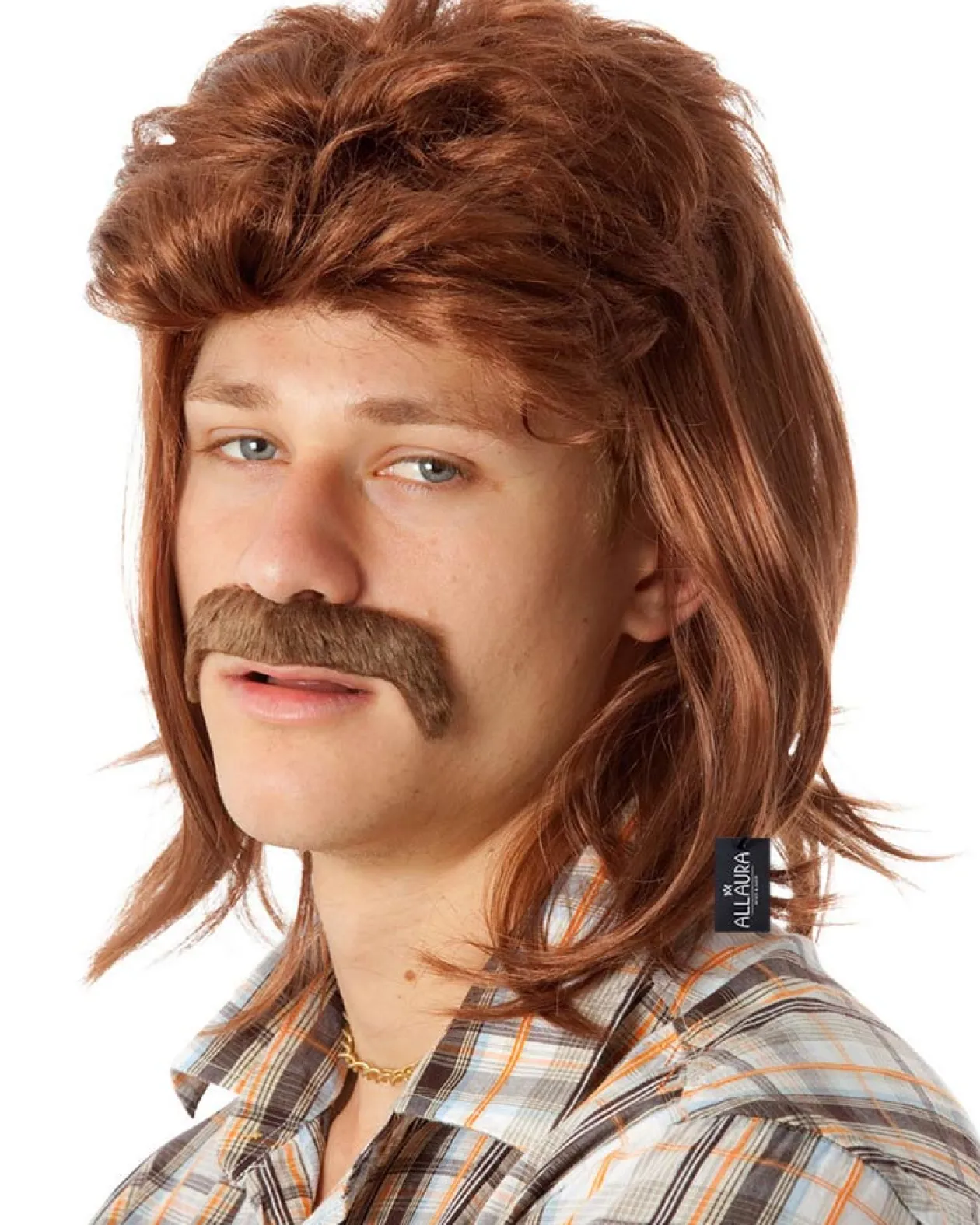 Allaura Wigs and Hair 80S Classic Mullet Brown Wig And Mo Set Shop