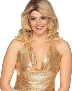 * 1970S Disco Flick Deluxe Dirty Blonde Feathered Long Wig Cheap