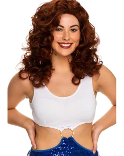 * 90S Julia Long Curly Deluxe Auburn Red Wig Store