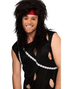 * 80S Rocker Big Hair Deluxe Black Wig Cheap