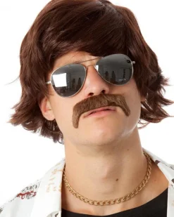 Allaura Wigs and Hair 70S Shag Mens Brown Wig And Moustache Fashion