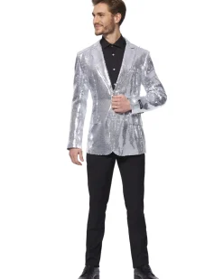 Opposuits Sequins Silver Mens Suitmeister Jacket Discount