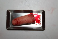 ForensicFX Studios Severed Finger Prop On Medical Metal Tray Shop
