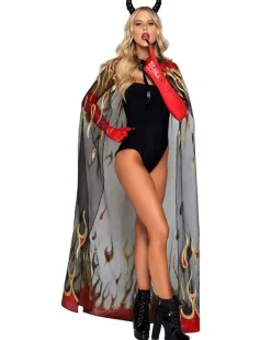 Leg Avenue Sheer Glitter Flame Devil Cape And Horns New