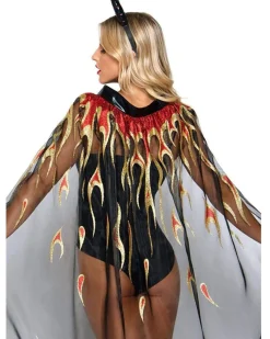 Leg Avenue Sheer Glitter Flame Devil Cape And Horns New