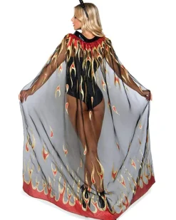 Leg Avenue Sheer Glitter Flame Devil Cape And Horns New