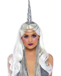 Leg Avenue Silver Celestial Unicorn Headband With Chain And Braided Mane Online