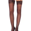 Leg Avenue Stay Up Spandex Diamond Dot Sheer Thigh High Stockings Hot
