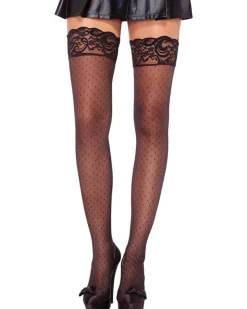 Leg Avenue Stay Up Spandex Diamond Dot Sheer Thigh High Stockings Hot