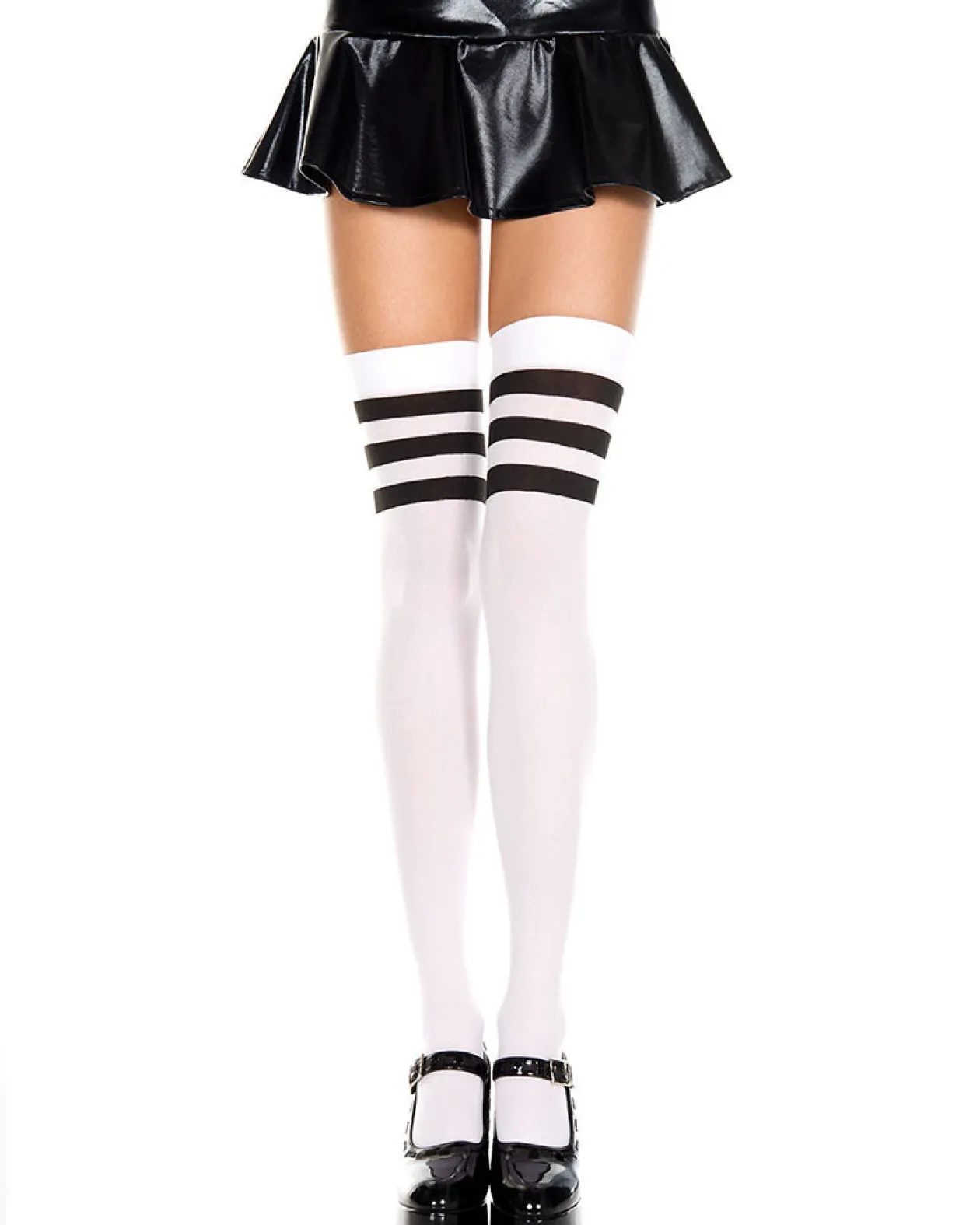 Music Legs Striped Top White Opaque Thigh Highs Outlet