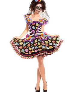 Party King Sugar Skull Rainbow Senorita Womens Costume Discount