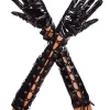 Music Legs Wet Look Ribbon Lace Up Black Elbow Length Gloves Clearance