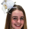 Interalia White And Gold Flower Clip On Top Hat Fashion