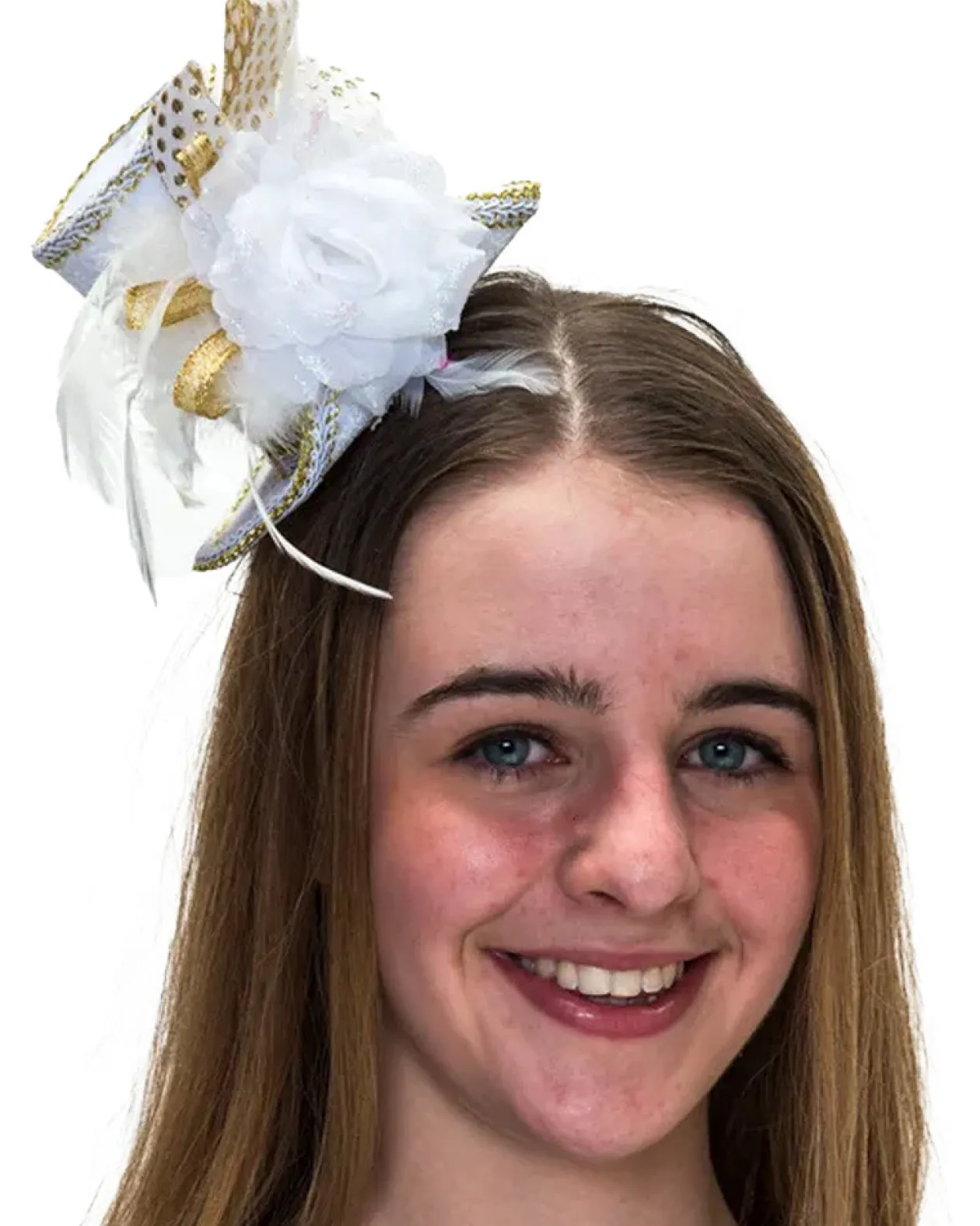 Interalia White And Gold Flower Clip On Top Hat Fashion