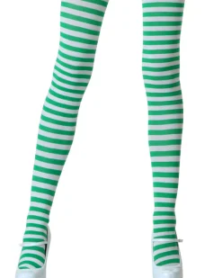 Music Legs White And Kelly Green Striped Tights Sale