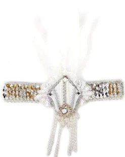 Interalia White And Silver Lace Flapper Headband Fashion
