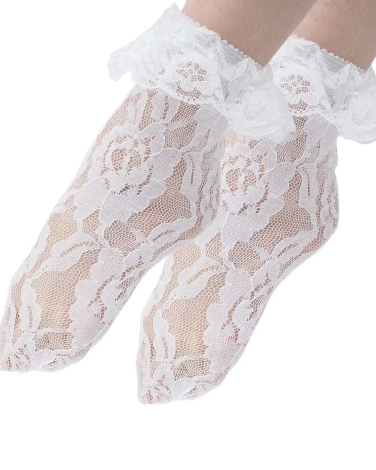 Leg Avenue White Lace Ankle Socks With White Ruffle Flash Sale