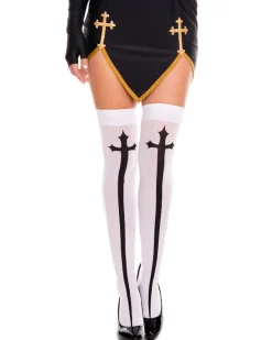 Music Legs White Opaque Gothic Cross Thigh High Stockings Shop