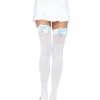 Leg Avenue White Opaque Thigh High Stockings With Baby Blue Bow Outlet