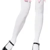 Leg Avenue White Opaque Thigh Highs With Pink Satin Bow Shop