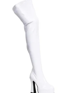 Ellie Shoes White Patent Thigh High Platform Womens Boots Cheap