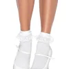 Leg Avenue White With Lace Ruffle Anklet Socks New