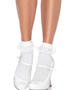 Leg Avenue White With Lace Ruffle Anklet Socks New